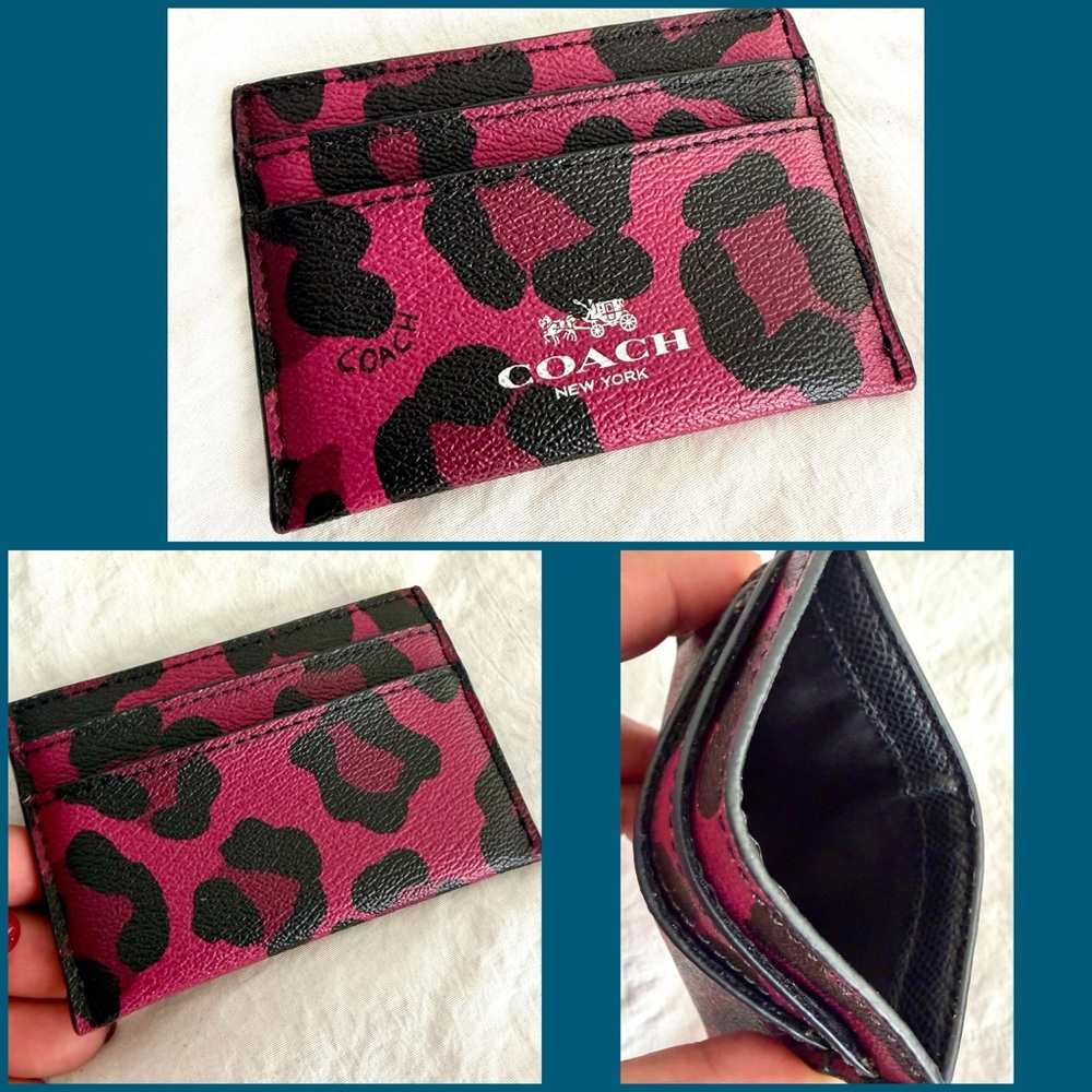 👑✅PRICE FIRM✅ Coach Leather Fuchsia Leopard Print Accessory RARE Trio🔥🔥🔥 - Picture 13 of 16